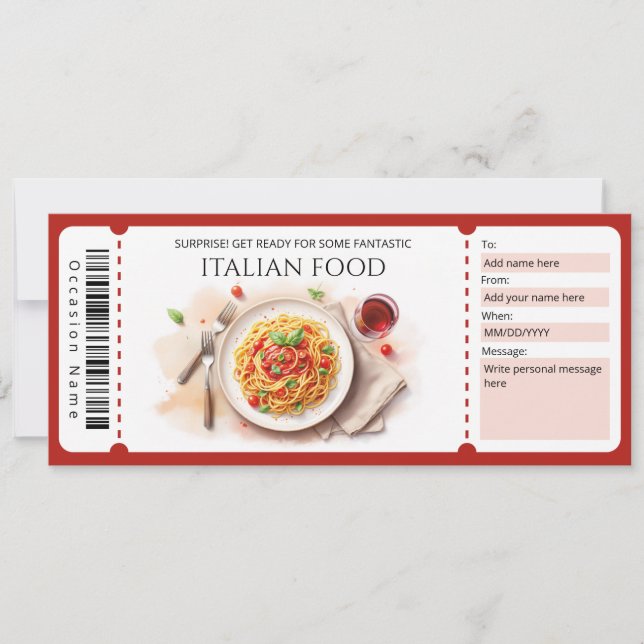 Italian Food Gift Certificate Inbjudningar (Framsida)