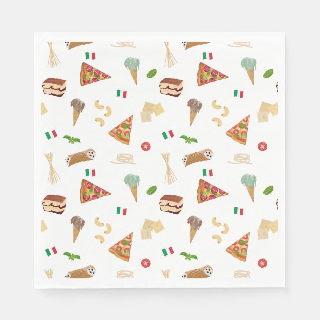 Italian Food Pizza Pasta Tiramisu Pattern Pappersservett (Framsidan)