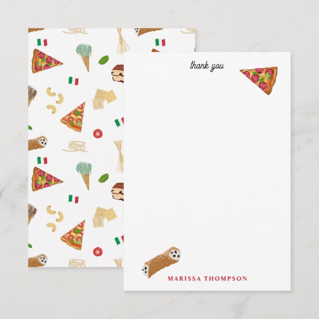 Italian Food Pizza Pasta Tiramisu Pattern Tack Kort (Fram/baksida)