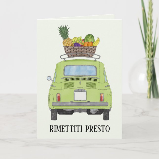 Italian Get well Green Retro Fiat 500 Kort (Framsida)