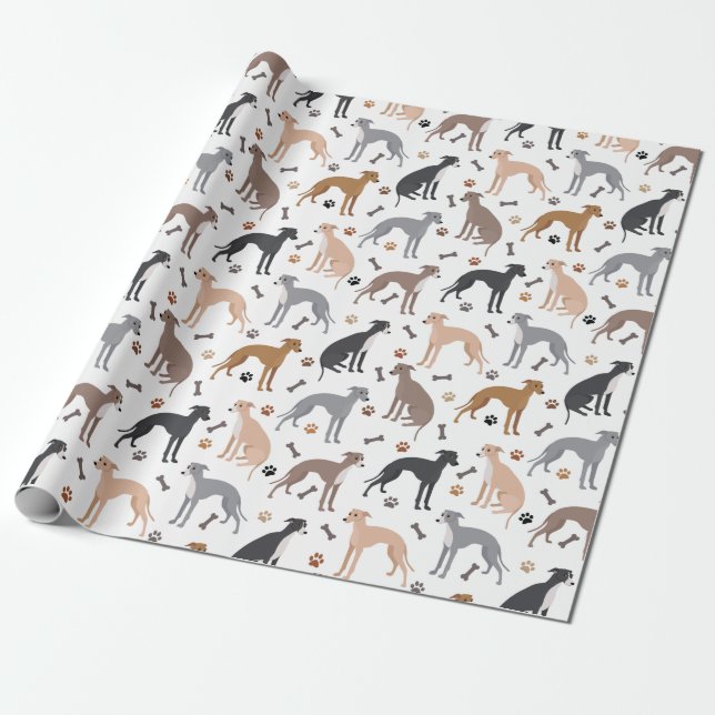 Italian Greyhound Dog Bones and Paws Wrapping Pape Presentpapper (Utrullad)
