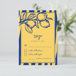 Italian Hand Drawn Lemon Handwritten Blue Wedding OSA Kort