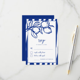 Italian Hand Drawn Lemon Handwritten Blue Wedding OSA Kort