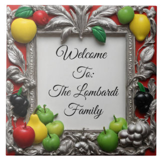 Italian Kitchen Fruit Frame Personalized Welcome  Kakelplatta