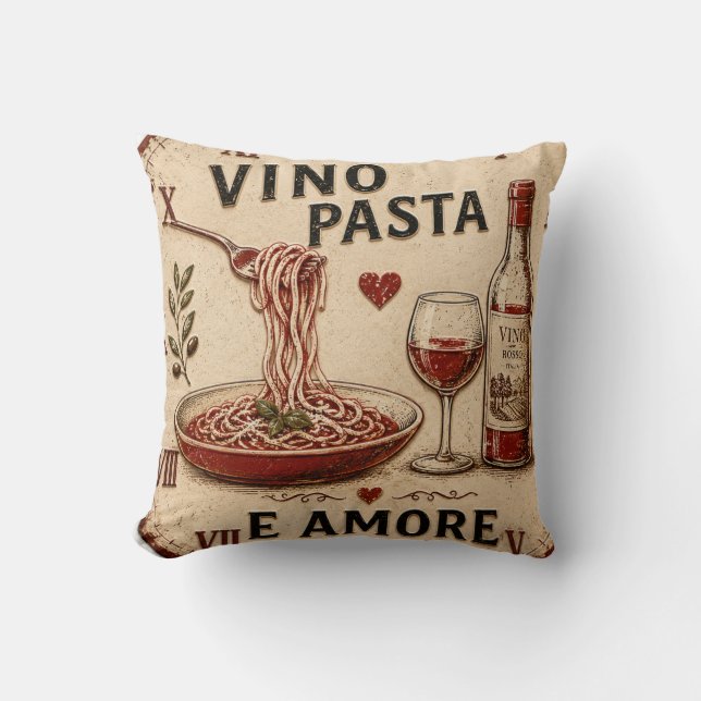 Italian Kitchen Rustic Wine & Pasta Farmhouse Kudde (Framsida)