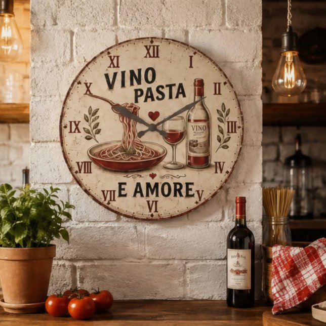 Italian Kitchen Rustic Wine & Pasta Farmhouse Stor Klocka (Skapare uppladdad)