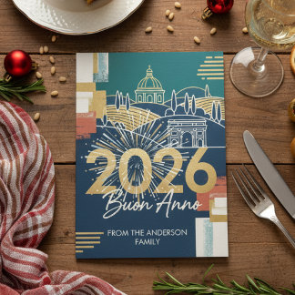 Italian Landscape Buon Anno 2026 Navy Gold Julkort
