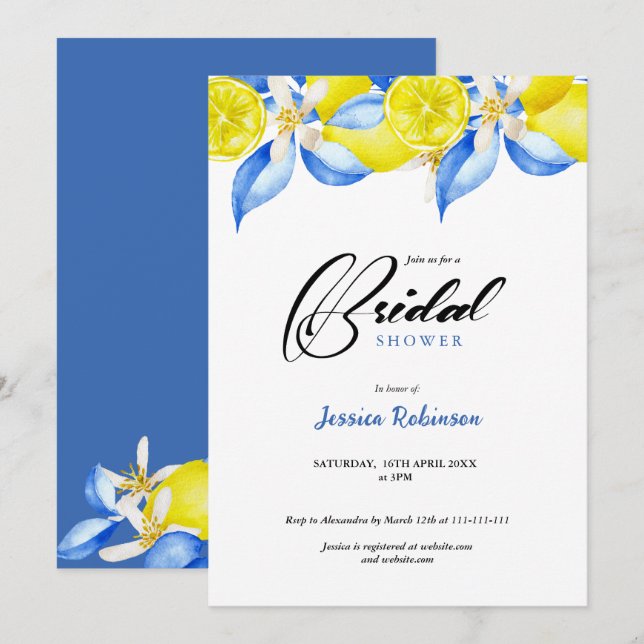 Italian Lemon Floral Bridal Shower invite Inbjudningar (Fram/baksida)