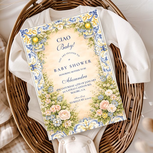 Italian Lemon Floral Frame Baby Shower Inbjudningar (Skapare uppladdad)