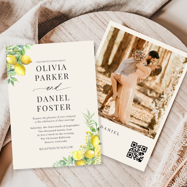Italian Lemon Garden QR Code Photo Wedding Inbjudningar (Skapare uppladdad)