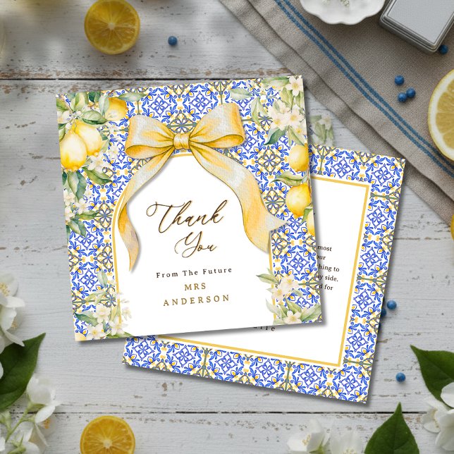 Italian Lemon Mediterranean Tile Elegant Coquette Tack Kort (Italian Lemon Mediterranean Tile Elegant Coquette Thank You Card)
