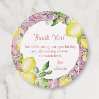 Italian Lemon Pink Yellow Bridal Shower Thank You Gåvor Etiketter