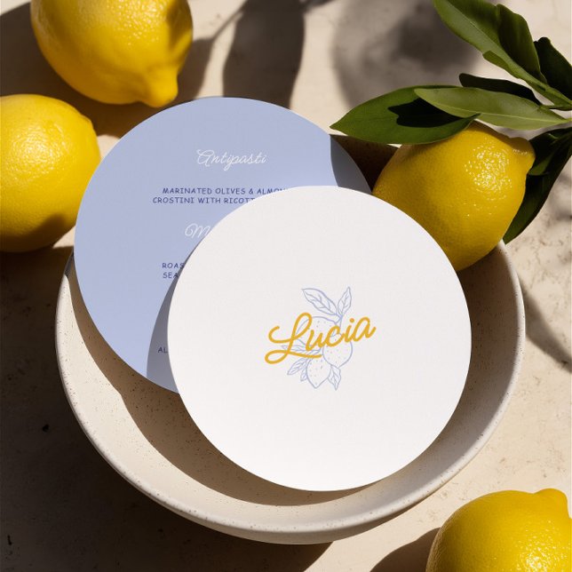 Italian Lemon Round Wedding Place Card & Menu  Inbjudningar (Italian Lemon Round Wedding Place Card & Menu)