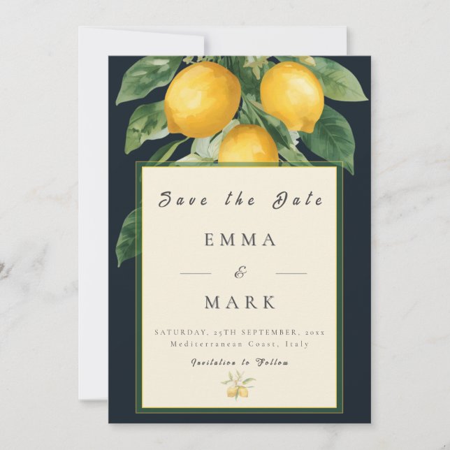 Italian Lemon Save the Date Wedding Invitation Inbjudningar (Framsida)