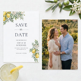 Italian Lemon Save The Date With Photo Flat Card Spara Datumet