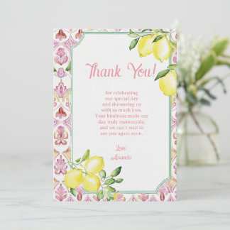 Italian Lemon Thank You Card Pink Yellow Tack Kort