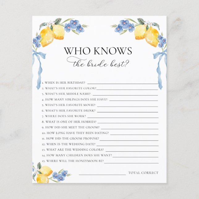 Italian Lemons Bows Who Knows the Bride Best Game (Framsida)