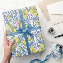 Italian Mediterranean Blue Lemon Floral Presentpapper