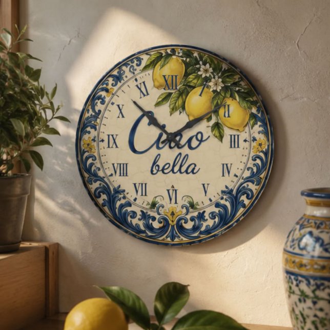 Italian Mediterranean Kitchen Amalfi Coast Lemon Stor Klocka (Skapare uppladdad)