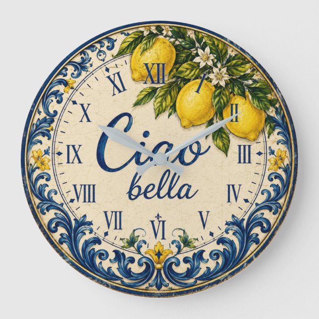 Italian Mediterranean Kitchen Amalfi Coast Lemon Stor Klocka (Framsida)