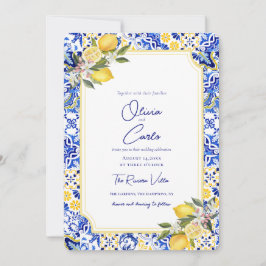 Italian Mediterranean Tile Lemon Wedding Julkort