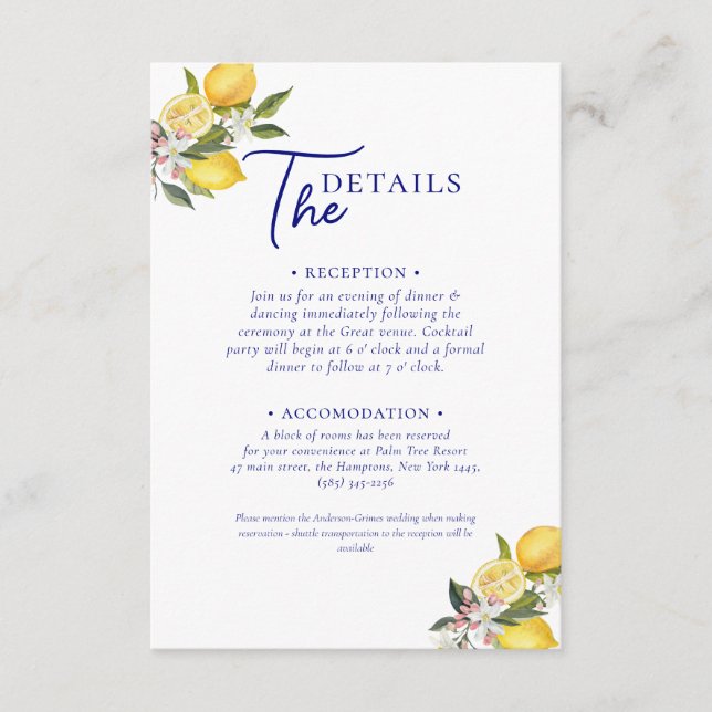 Italian Mediterranean Tile & Lemon Wedding   Tilläggskort (Framsida)