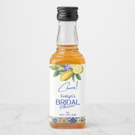 Italian Mosaic Blue Tile & Lemons Bridal Shower Spritflaskor Etikett