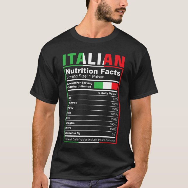 Italian Nutrition Facts Italiano Italy Pride Itali T Shirt (Framsida)