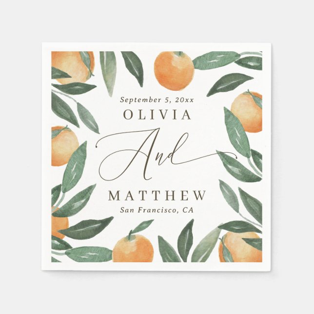 Italian Orange Wedding | Rustic Citrus Garden Pappersservett (Framsidan)