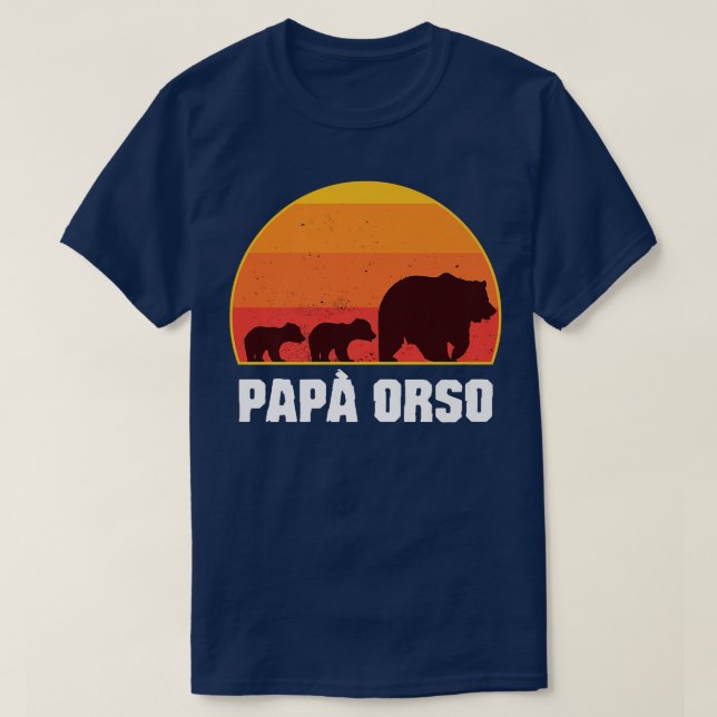 Italian Papa Bear - Dad of Twins- Papa Orso Retro  T Shirt (Design framsida)