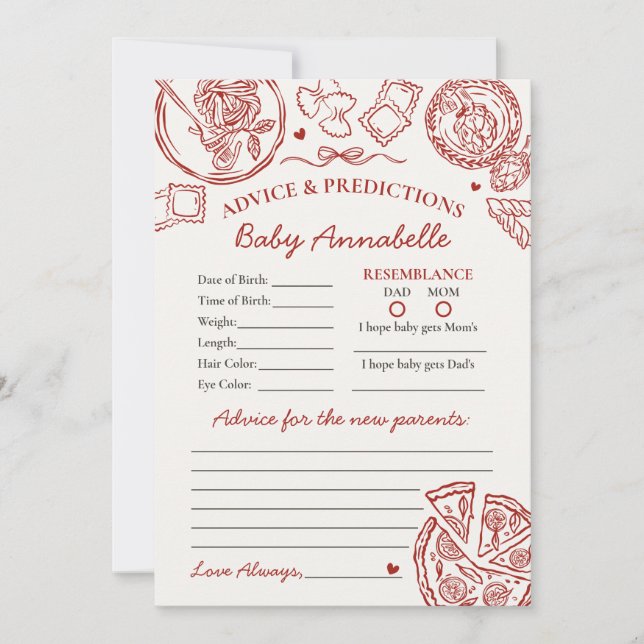 Italian Pasta Advice for Baby Shower Card Inbjudningar (Framsida)