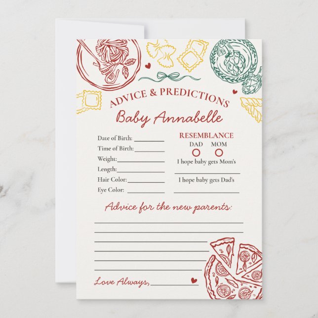 Italian Pasta Advice for Baby Shower Card Inbjudningar (Framsida)