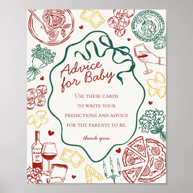 Italian Pasta Baby Shower Advice for Baby Poster (Framsidan)