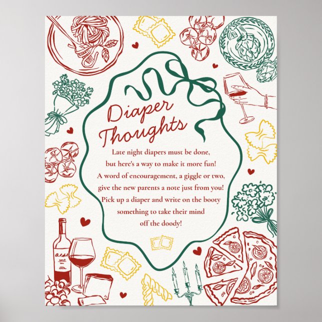 Italian Pasta Baby Shower Diaper Thoughts Game Poster (Framsidan)