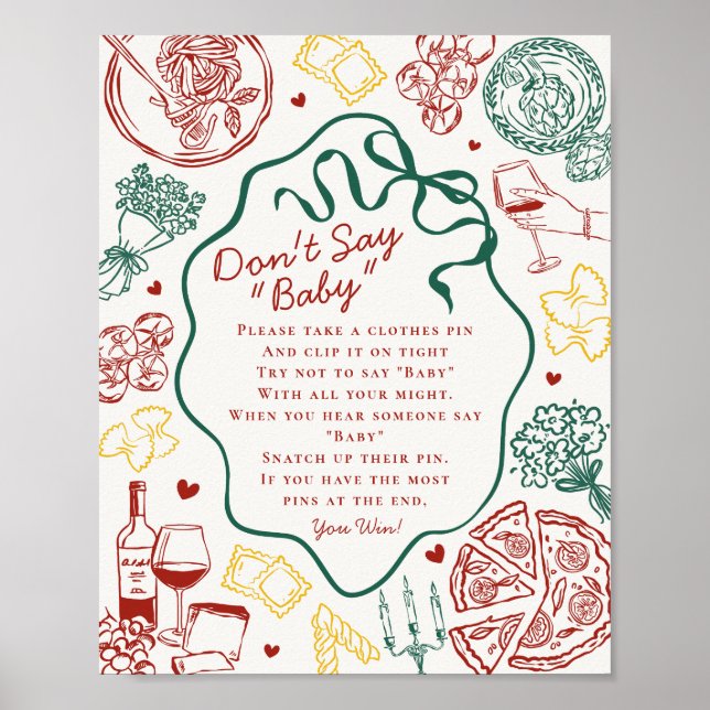 Italian Pasta Baby Shower Dont Say Baby Game Poster (Framsidan)