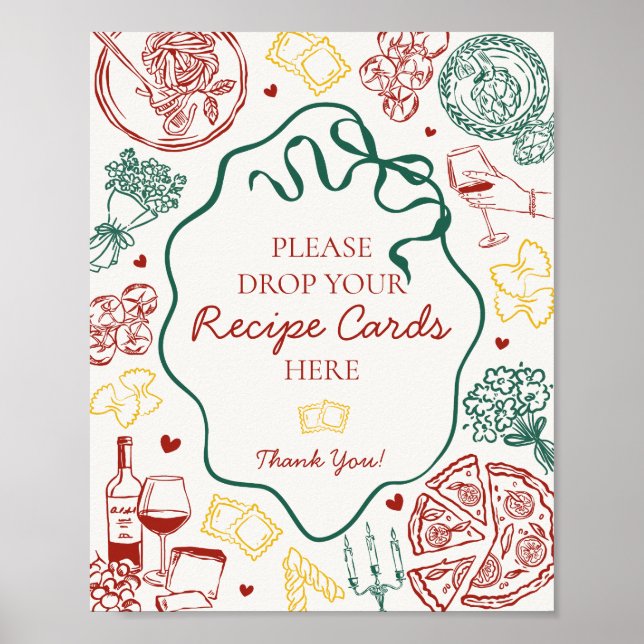 Italian Pasta Bridal Shower Share A Recipe Sign Poster (Framsidan)