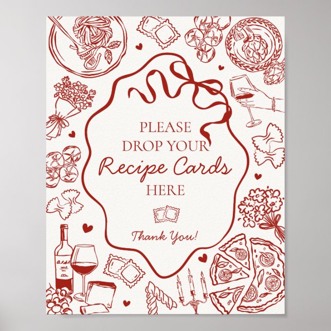 Italian Pasta Bridal Shower Share A Recipe Sign Poster (Framsidan)