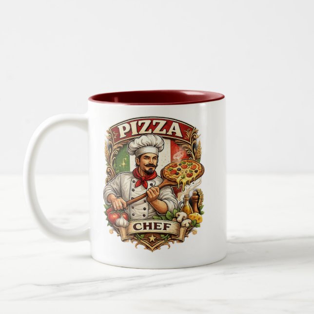 Italian Pizza Chef Mug – Funny Pizza Lover Coffee  Två-Tonad Mugg (Vänster)