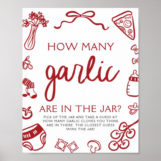 Italian Pizza Guess How Many Garlic Baby Shower  Poster (Framsidan)