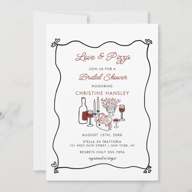 Italian Pizza Modern Bridal Shower  Invitation Inbjudningar (Framsida)