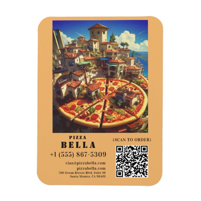 Italian Pizza Scan to Order QR Code Custom Magnet (Vertikal)