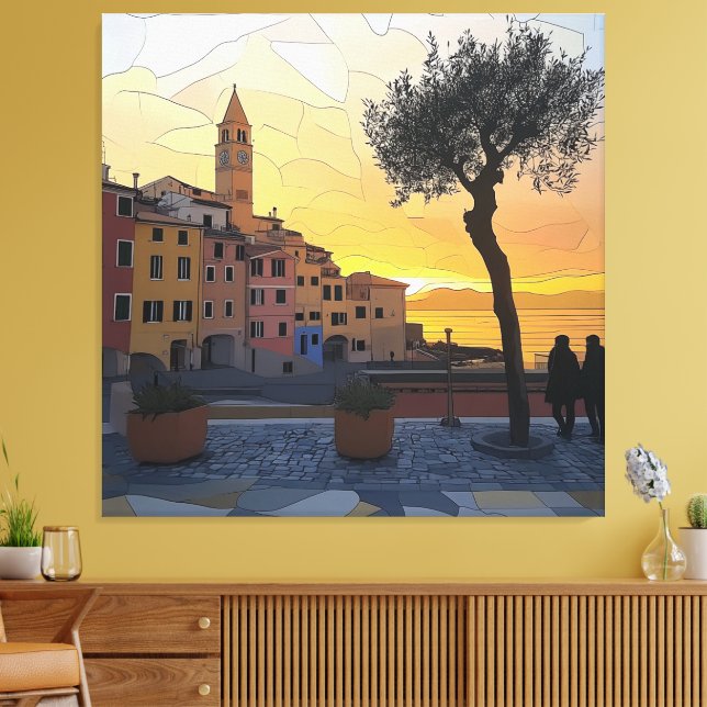 Italian Riviera Sunset Art - Canvas Print (Insitu (Vardagsrum))