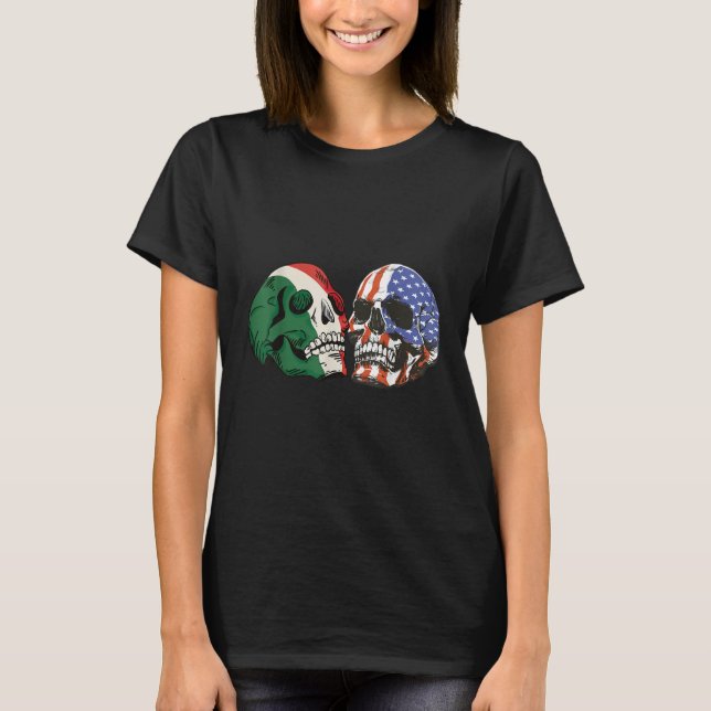 Italian Roots American Born Italia Skull Flag Usa  T Shirt (Framsida)