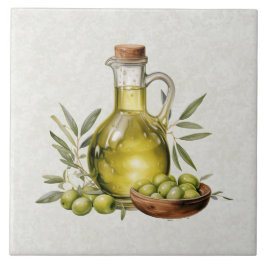 Italian Rustic Tuscany Olive Oil Bottle Watercolor Kakelplatta