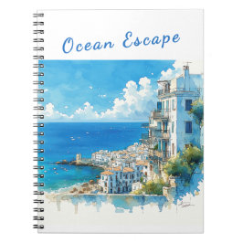 Italian Seaside Town Watercolor Ocean Escape Anteckningsbok