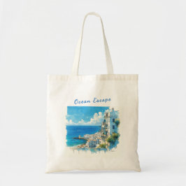 Italian Seaside Town Watercolor Ocean Escape Tygkasse