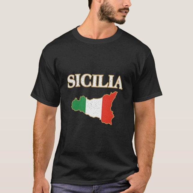 Italian Sicily Map Sicilia Sicilian T Shirt (Framsida)