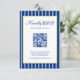 Italian Striped Blue & Yellow Wedding QR Code OSA Kort