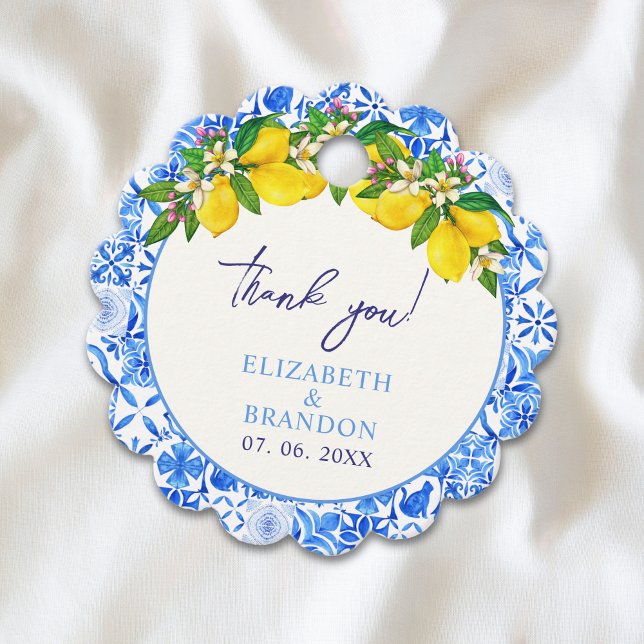 Italian-Style Wedding with Mediterranean Tiles Gåvor Etiketter (Skapare uppladdad)