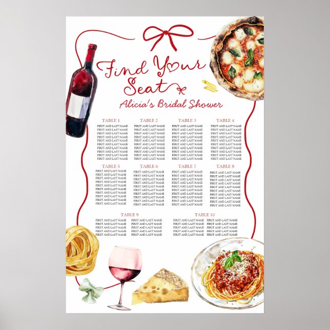 Italian That's Amore Bridal Shower Seating Chart Poster (Framsidan)